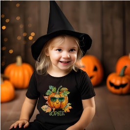 Custom Watercolor Orange Pumpkin Halloween Candy Kleinkind T-shirt