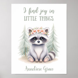 Custom Watercolor Raccoon Woodland Animal Kinderzi Poster