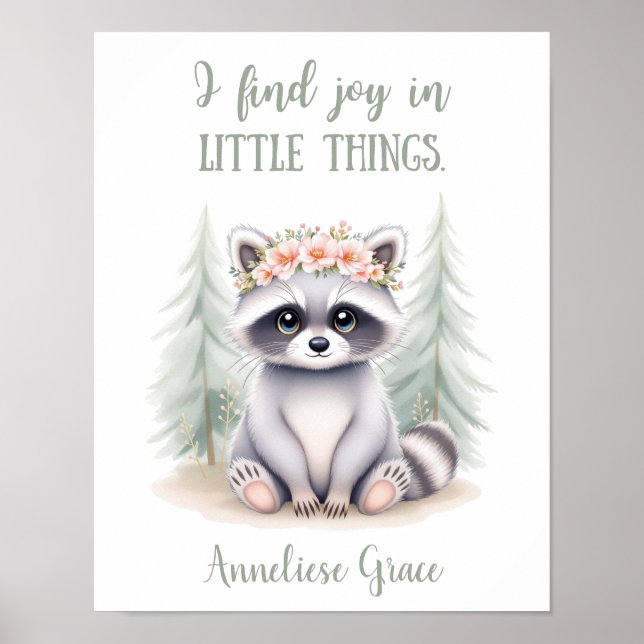 Custom Watercolor Raccoon Woodland Animal Kinderzi Poster (Vorne)