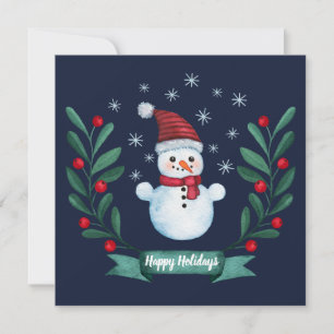 Custom Watercolor Snowman Weihnachtskarte Navy Blu