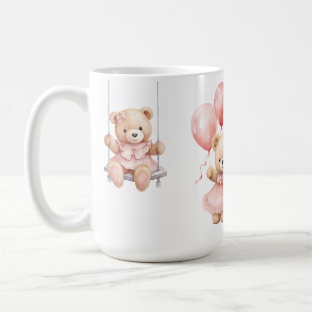 Custom Watercolor Teddy Bear Girl 1st Birthday Kaffeetasse (Links)