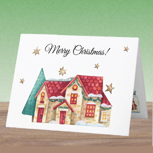 Custom Watercolor Winter House Frohe Weihnachten