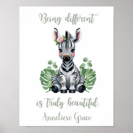Custom Watercolor Zebra Girl Safari Kinderzimmer Poster