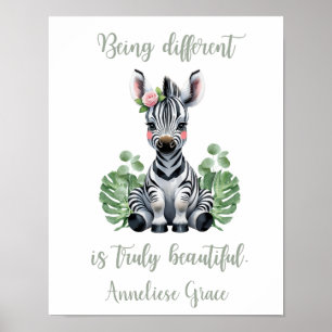 Custom Watercolor Zebra Girl Safari Kinderzimmer Poster