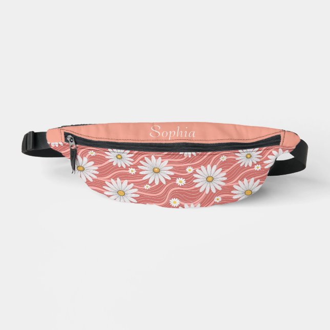 Custom Wavy Pink Daisies Bauchtasche (Vorderseite)