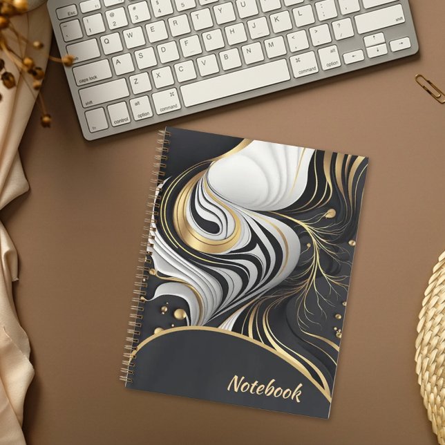Custom Wavy Schwarz/Gold Notebook Notizbuch (Von Creator hochgeladen)