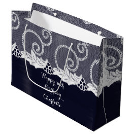 Custom Wedday Graphite White Lace Navy Große Geschenktüte