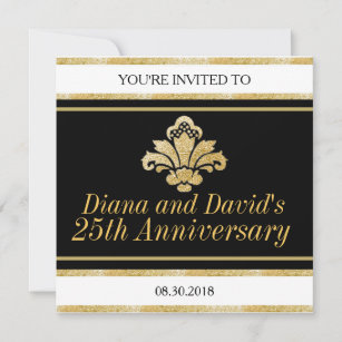 Custom Wedding Anniversary Black Gold Einladung