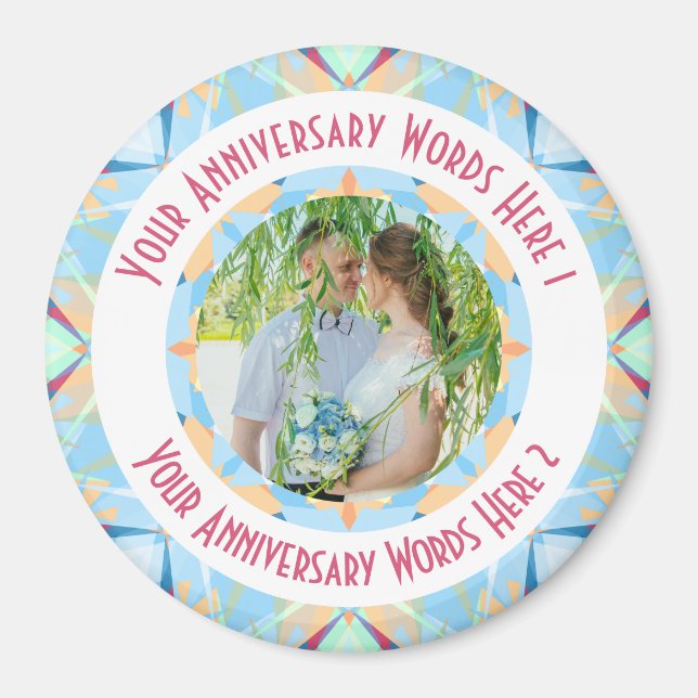 Custom Wedding Anniversary Blue Foto Gruß Magnet (Vorne)