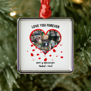 Custom Wedding Anniversary Heart Foto Collage Ornament Aus Metall
