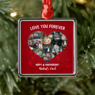 Custom Wedding Anniversary Heart Foto Collage Ornament Aus Metall