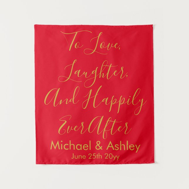 Custom Wedding Background Red & Gold Prop Empfang Wandteppich (Vorderseite)