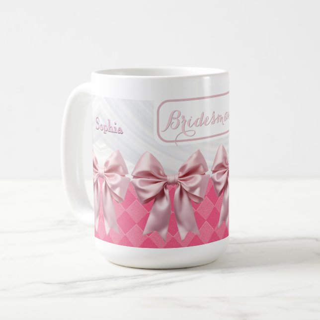 Custom Wedding Bridesmaid Geschenk Pink Bow Coquet Kaffeetasse (Vorderseite Links)