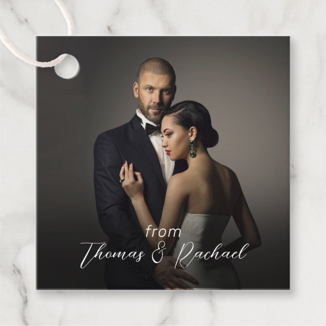 Custom Wedding Bridge and Groom Foto Vielen Dank Geschenkanhänger (Vorderseite)