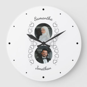 Custom Wedding Couple Foto Clock mit Namen Große Wanduhr