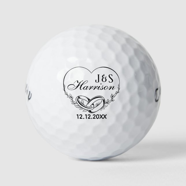 Custom Wedding Couple Name Date Wedding Ring Black Golfball (Vorderseite)