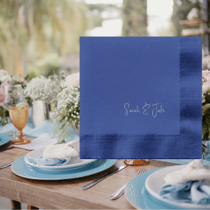 Custom Wedding Couple Script Name Navy Silver Servietten Mit Folie