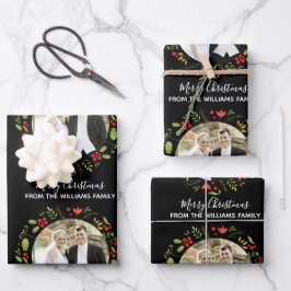 Custom Wedding Couple Weihnachts Foto Chic Black Geschenkpapier Set