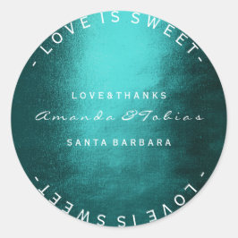 Custom Wedding dank Aquamarinem Tropical Green Runder Aufkleber