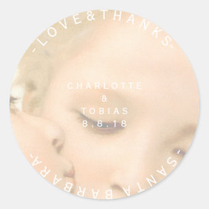 Custom Wedding dank Foto Delicate White Sweet Runder Aufkleber