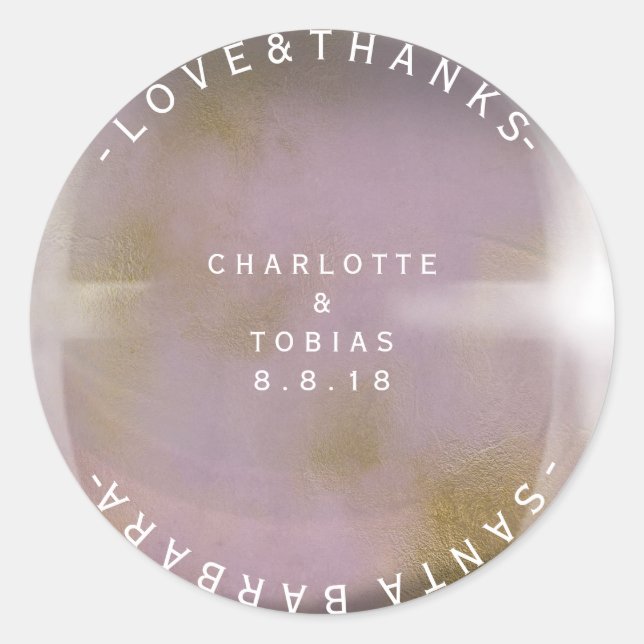 Custom Wedding dank Lilac Gold Lavender Glass Runder Aufkleber (Vorderseite)