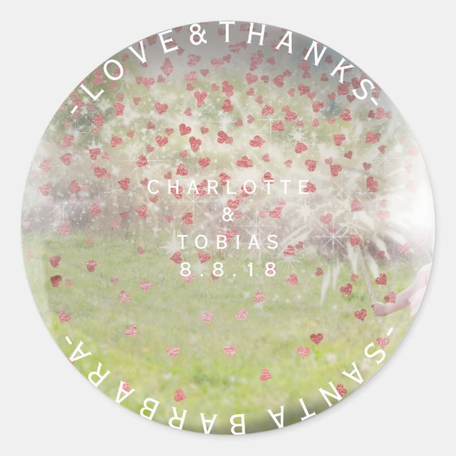 Custom Wedding dank rosa Rose Herz rustikal Runder Aufkleber (Vorderseite)