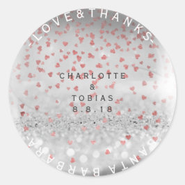 Custom Wedding dank rosa Rose Herz Silver Runder Aufkleber
