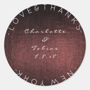 Custom Wedding Danke Metallic Burgundy Maroon Runder Aufkleber