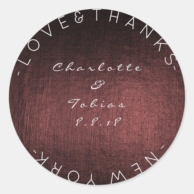 Custom Wedding Danke Metallic Burgundy Maroon Runder Aufkleber (Vorderseite)