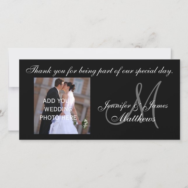 Custom Wedding danke Monogram Foto Card (Vorderseite)