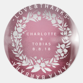 Custom Wedding danke Wreath Burgundy White Glass Runder Aufkleber