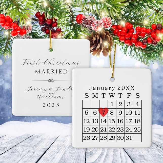 Custom Wedding Date Kalender Weihnachtsschmuck (Custom Wedding Date Calendar Christmas Ornament)