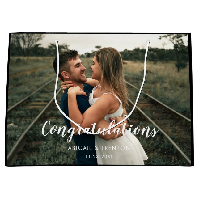 Custom Wedding Day Foto Große Geschenktüte (Vorderseite)