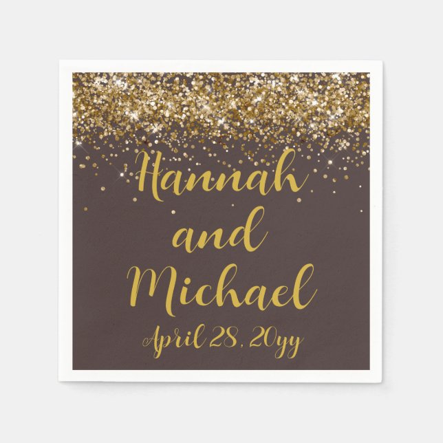 Custom Wedding Empfang Brown & Gold Personalisiert Serviette (Vorderseite)