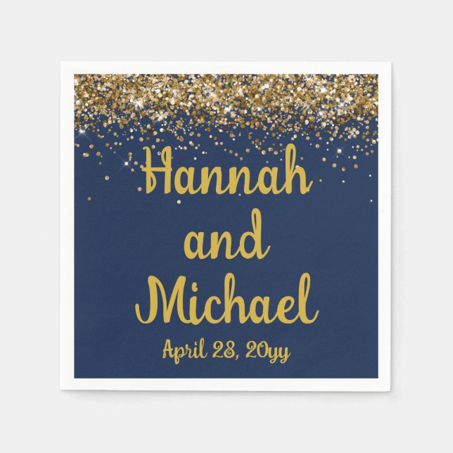 Custom Wedding Empfang Navy & Gold Personalisiert Serviette (Vorderseite)