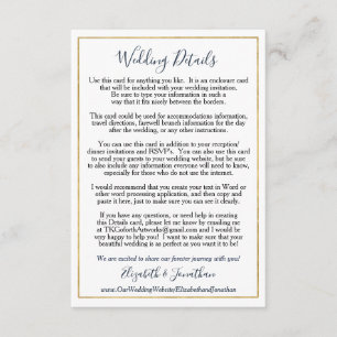 Custom Wedding Enclosure Elegante Navy Gold Begleitkarte