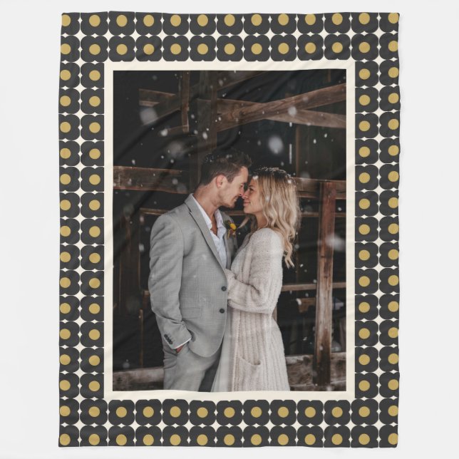 Custom Wedding Foto Anniversary Black Gold Motif Fleecedecke (Vorderseite)