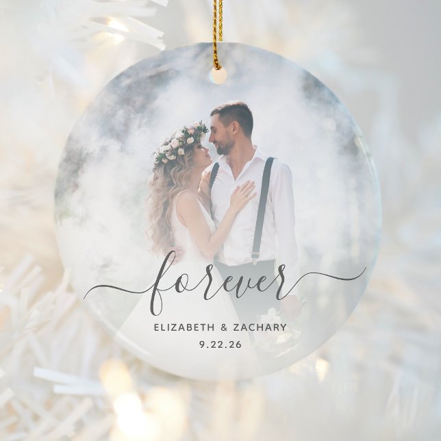 Custom Wedding Foto Forever Personalisiert Gray Keramik Ornament (Von Creator hochgeladen)