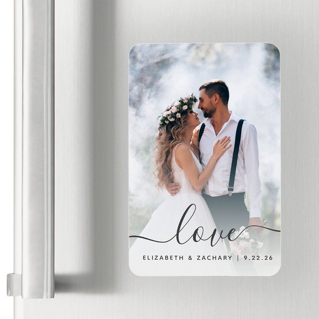 Custom Wedding Foto Liebe Grau Script Magnet (Von Creator hochgeladen)