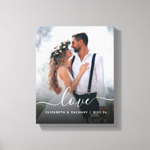 Custom Wedding Foto Liebe White Script Leinwanddruck
