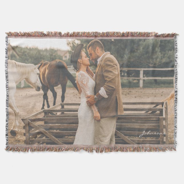 Custom Wedding Foto Newlyweds Boho Woven Fringe Decke (Vorderseite)