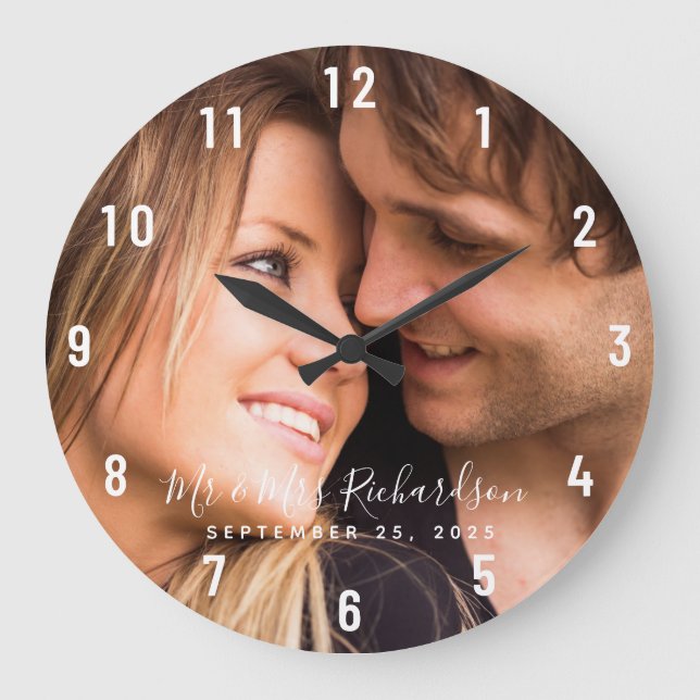 Custom Wedding Foto von Personalized Large Clock Große Wanduhr (Vorderseite)