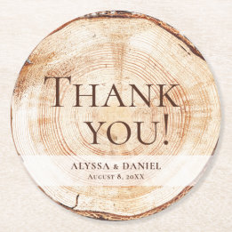 Custom Wedding Gevor Danke Ihnen Wood Cut Slice Runder Pappuntersetzer