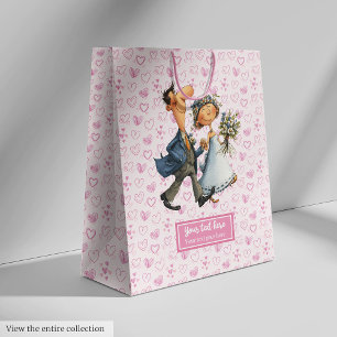Custom Wedding Gift Bag Quirky Cartoon Newlyweds Mittlere Geschenktüte