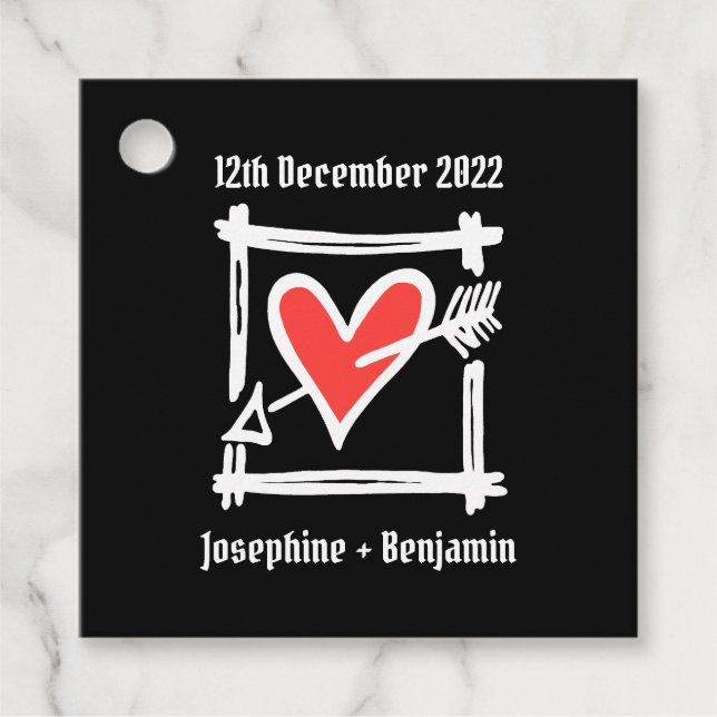 Custom Wedding Liebe Herz Schwarz & Rot Geschenkanhänger (Vorderseite)