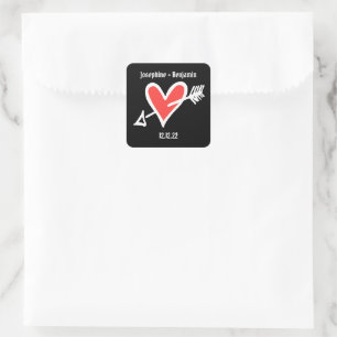 Custom Wedding Liebe Herz Schwarz & Rot Quadratischer Aufkleber