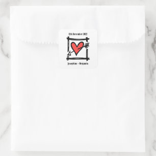 Custom Wedding Liebe Herz Schwarz & Rot Quadratischer Aufkleber