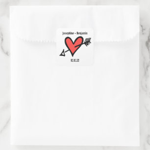 Custom Wedding Liebe Herz Schwarz & Rot Quadratischer Aufkleber