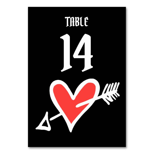 Custom Wedding Liebe Herz Schwarz & Rot Tischnumme Tischnummer (Vorderseite)