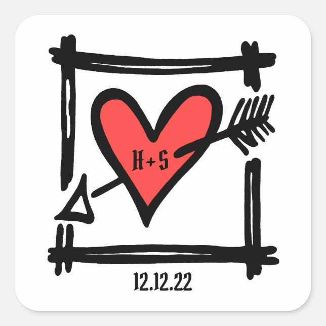 Custom Wedding Liebe Herz Schwarz und Rot Sticker (Vorderseite)
